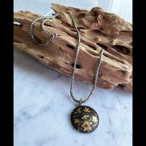 Floral Damascene Pendant & Stainless Steel Neck Chain - Both Vintage Pieces